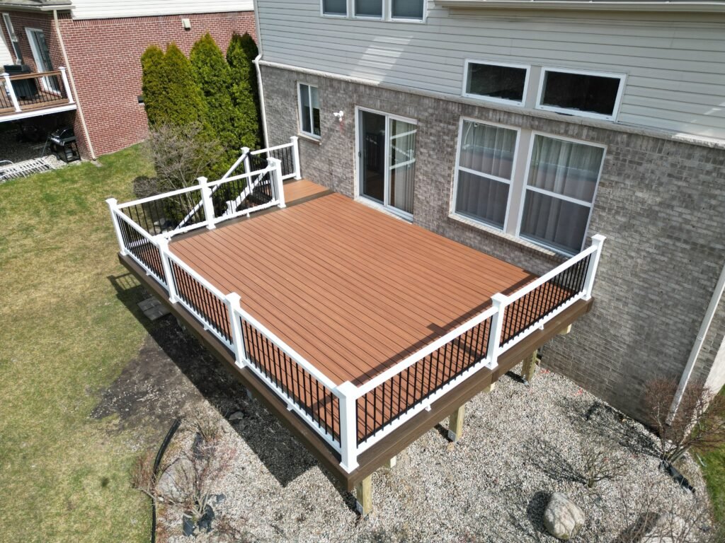 custom trex transcend tiki torch composite deck with select composite deck railing