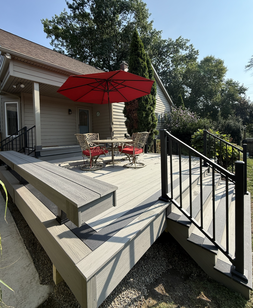 custom composite deck with built in benches