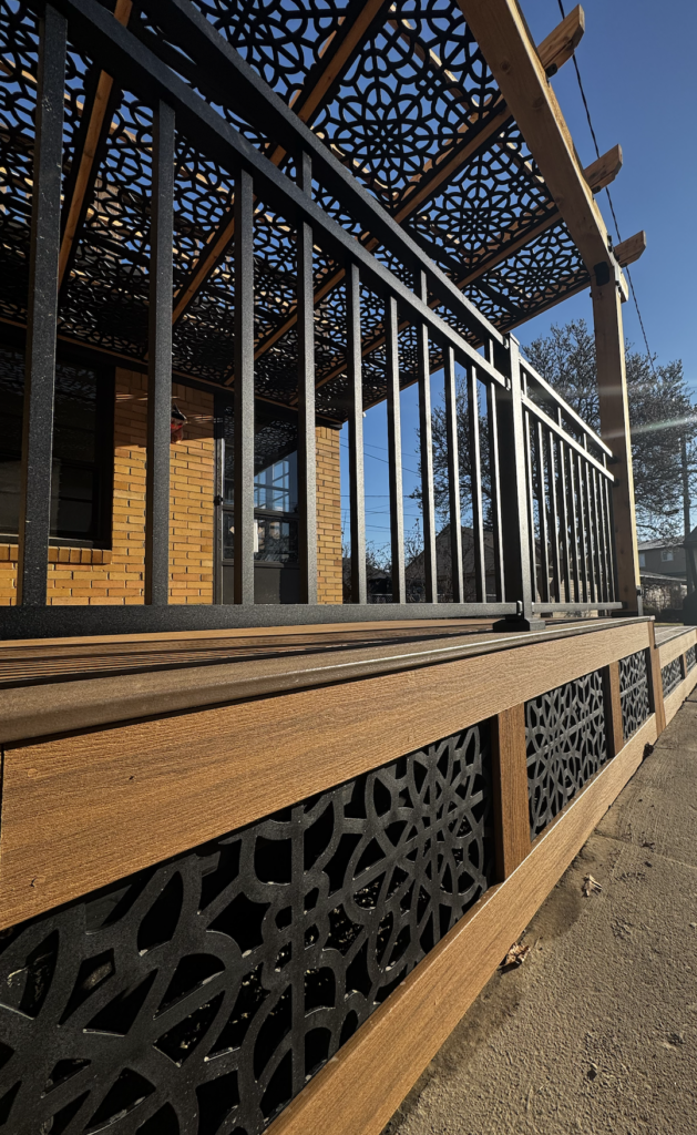 composite deck showcasing MK Design and Build Pergola construction in Dearborn, MI