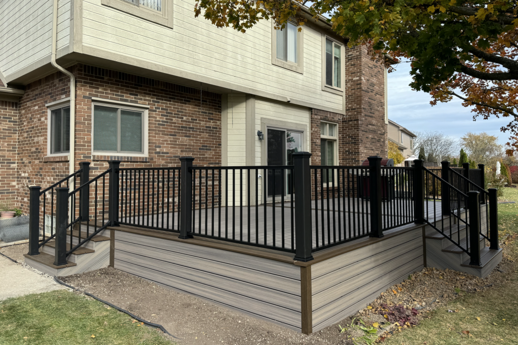 trex transcend spiced rum and enhance rocky harbor deck with signature aluminum railing